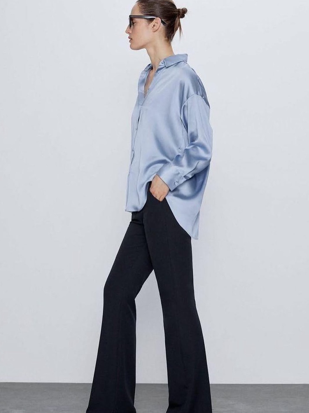 Zara NWTlong sleeve  satin button up blouse with hidden buttons